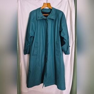 Vintage London Fog Wamsutta Teal Women's Trench Coat Removable Liner Size 6R USA